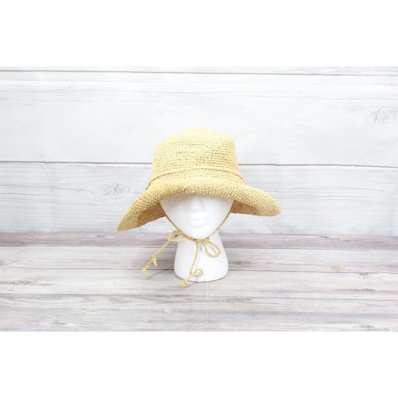 The SCALA Collection Natural Raffia Straw Drawstring Roll Brim Sun Hat Size OS - Picture 2 of 11